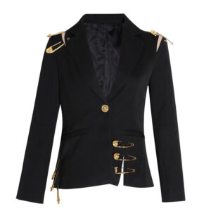 Women's Clothing Large safety pin decorated suit fashionable mesh stitching long sleeve slim fit jacket - Damenbekleidung