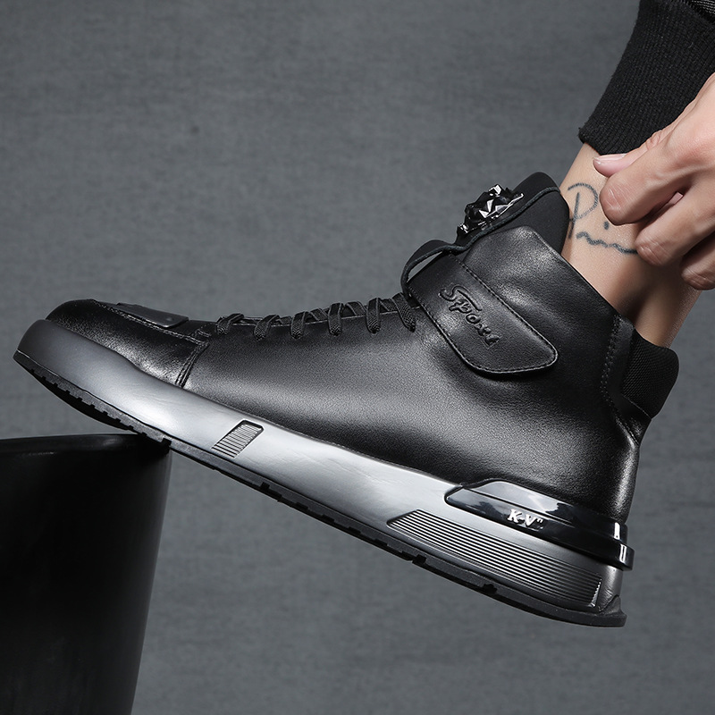 Genuine Leather Martin Boots Men's Spring and Winter 2023 New Mid-high Top Thickened Warm Leather Boots Thick Bottom Top L...