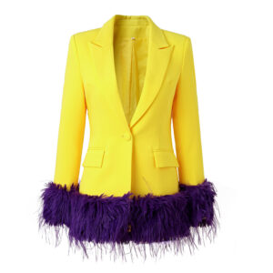 Women's bright yellow suit jacket feather decoration fashion stitching party top - Damenbekleidung | Technik & Gadgets