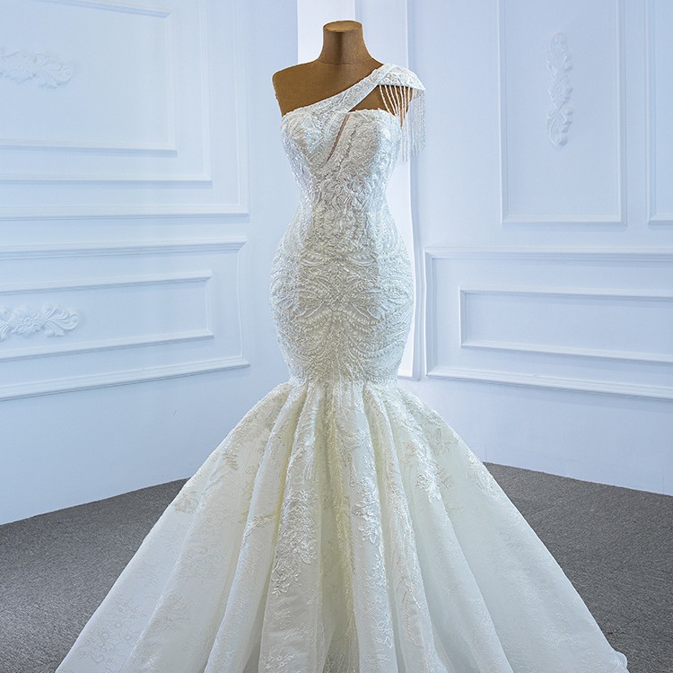 Women's Clothing Fishtail Wedding Dress Fishtail New Bride Wedding One Shoulder Outing Yarn Slim Temperament Ceremony Yarn...