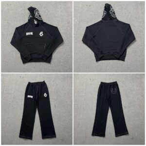 Men's Clothing Embroidered Letters American Street Loose Plus Velvet Hooded Sweatshirt Sports Casual Straight Sweatpants S...