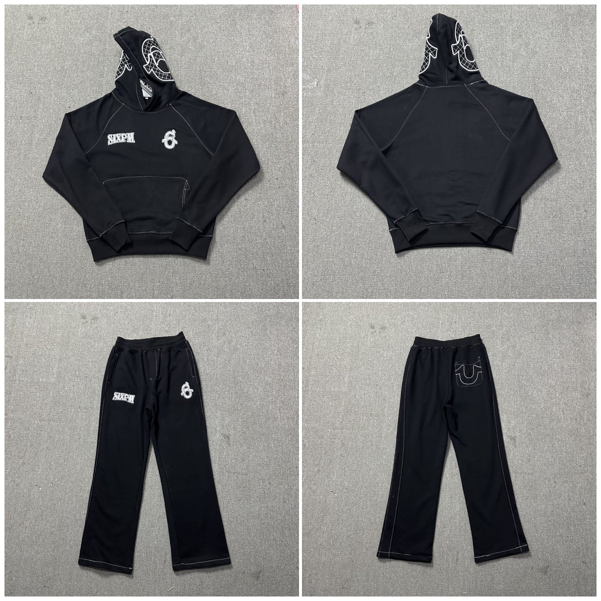 Men's Clothing Embroidered Letters American Street Loose Plus Velvet Hooded Sweatshirt Sports Casual Straight Sweatpants S...