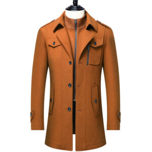 ​​Men's Wool Blend Overcoat – Single-Breasted Long Coat With Belt (30% Wool, Winter-Ready, Business Casual) – Grey/Black/C...