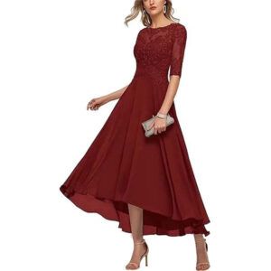 Lace Mother of the Bride Gown Shine Length Half Sleeve A Line Chiffon Formal Evening Gown for Women - Damenbekleidung