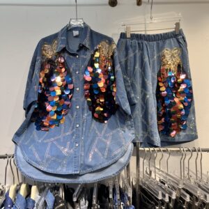 Women's Clothing Fashion Denim Shirt Tops Heavy Duty Bright Butterfly Tassel Shorts - Damenbekleidung | Technik & Gadgets