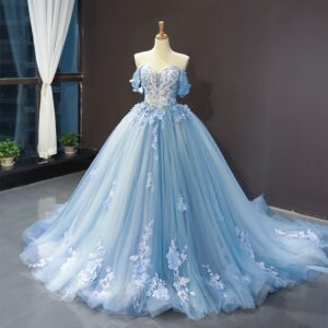 Banquet Evening Dress Female Tube Top Host Long Puffy Skirt Bride Wedding Temperament High End Blue Colored Yarn - Damenbe...