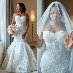 Women's Clothing Luxury Mermaid Wedding Dress Freely And Enjoy Every Moment Of Your Special Day Long Sleeves Lace Plus Siz...