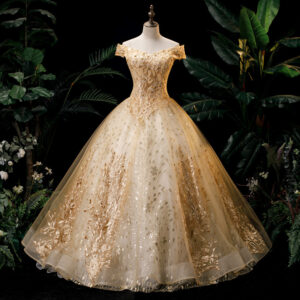 Women's Clothing Evening Dress Female Solo Performance Puffy Skirt Long Annual Meeting Host Golden Dress - Damenbekleidung