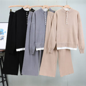 Autumn Fashion Net Red Small Fragrance Professional Hong Kong Style Suit Female Retro Chic Western Style Knitted Wide-leg ...