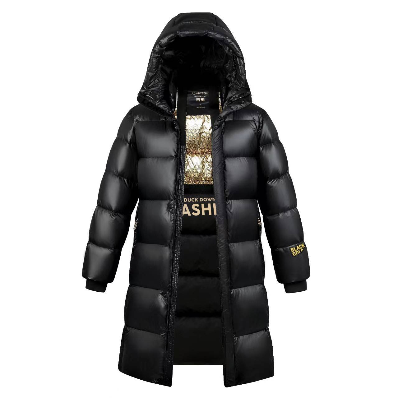 Men's Clothing 2024 new black and gold down jacket for men and women, same style, bright surface, winter warm and thick co...