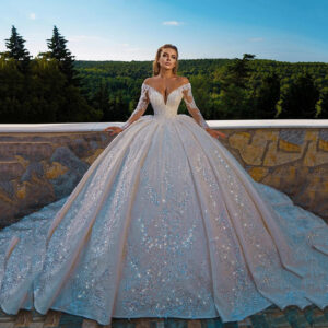 Women's Clothing Fashion Sparkly long sleeved ball dress with waist and backless sequin wedding dress - Damenbekleidung