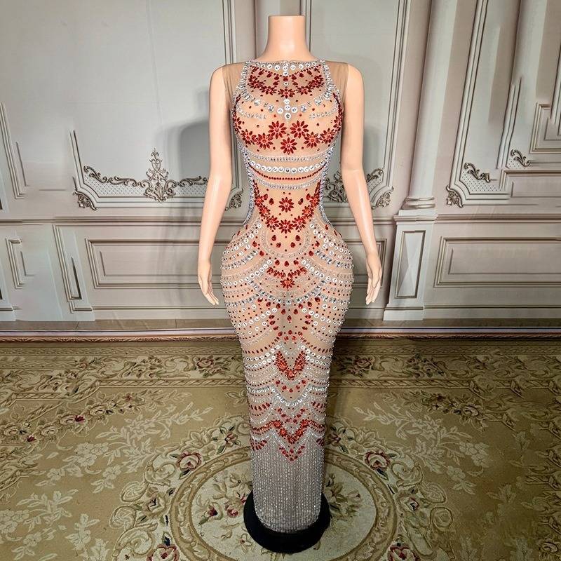 Women's Clothing Luxury Diamond Cocktail Party Fashion Dress Adult Model Catwalk Trendy Clothing Company Annual Meeting Dr...
