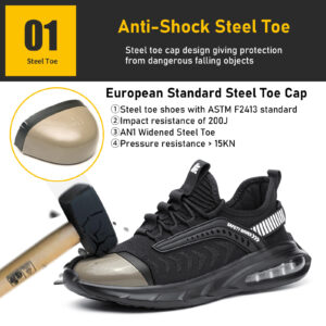 Men Special Work Shoes Anti-Smash Anti-Puncture Safety Air Cushion PU Sole Certified Steel Toe Protective Casual Wear-Resi...