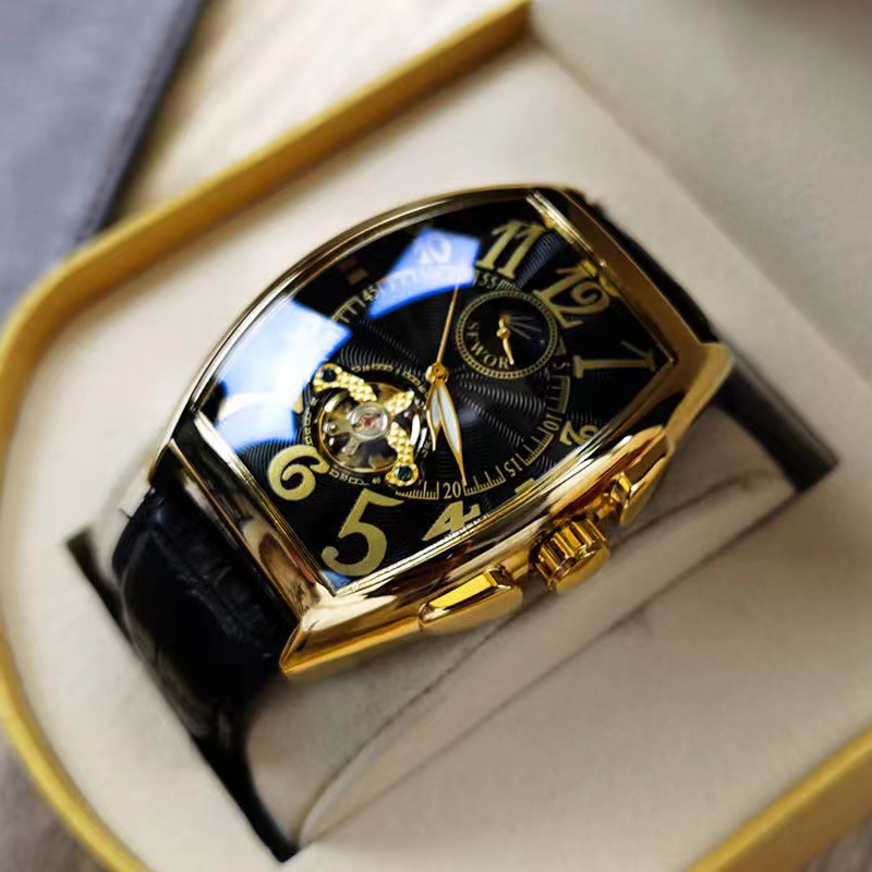 2021 New Men's Mechanical Watch Waterproof Barrel Hollow Belt Men's Watch Personalized Social Guy Watch Men's Watch - Herr...