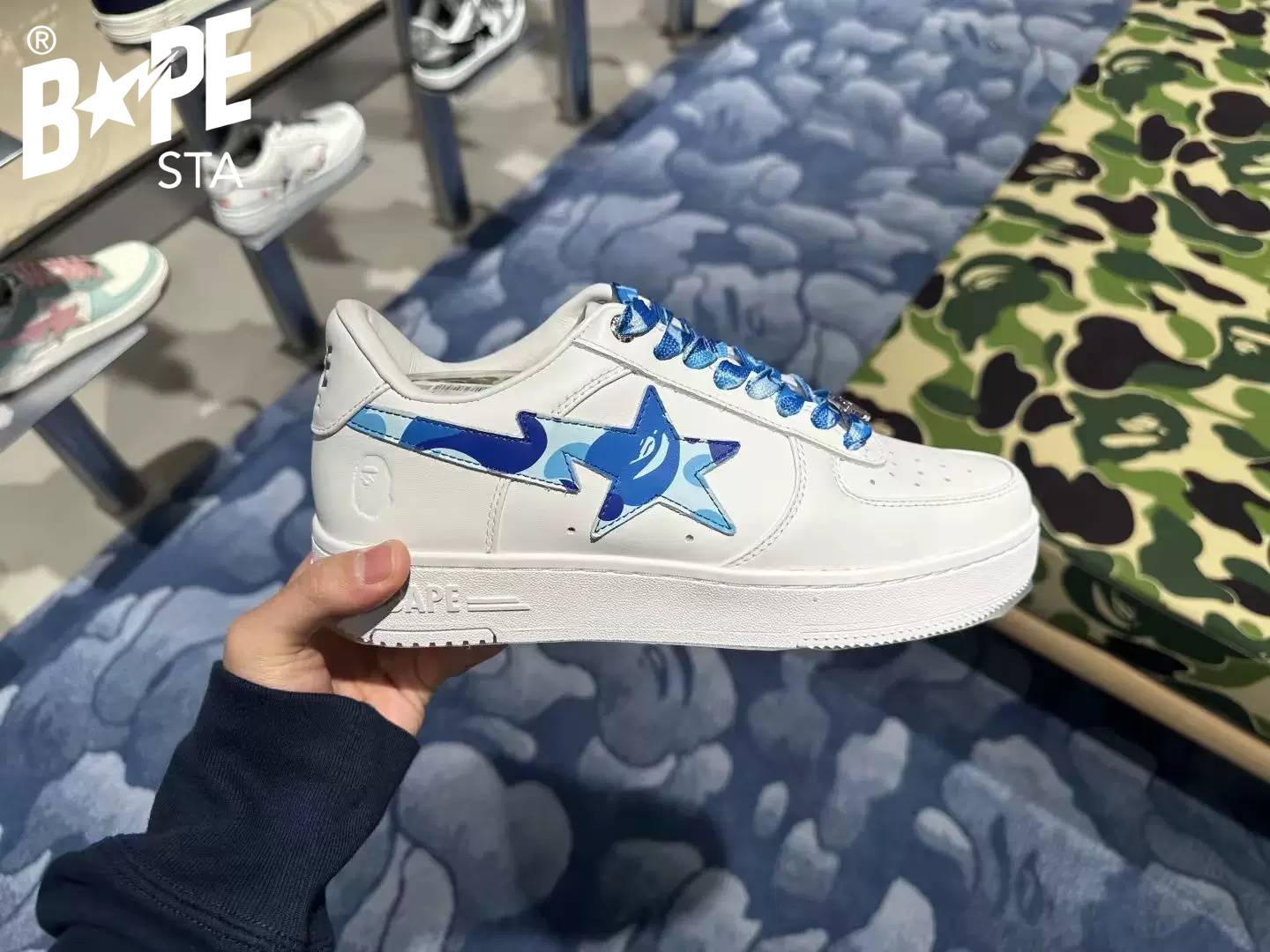 A BATHING-APE Classic Double Sided Splicing Trendy Fashion Board Shoes Tri Color Camouflage Air Force No.1 Board Shoes Men...
