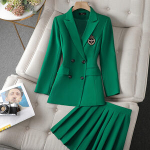 Women's Clothing Green Suit Pleated Skirt Suit Women's Autumn New Autumn Coat Women's Temperament High End Jk Small Suit -...