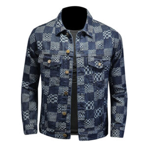 Men's Checkered Denim Jacket - Casual Distressed Trucker Jacket | Streetwear Outerwear - Herrenbekleidung