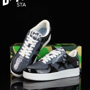 A BATHING-APE Classic Lacquer Leather Splicing Fashion Board Shoes Air Force No.1 Board Shoes Men And Women 22 Color Optio...