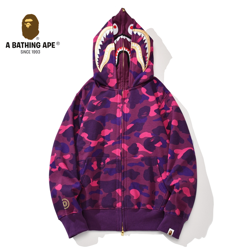 A BATHING APE ABC CAMO High Quality Pure Cotton Version Wealthy Golden Shark Head Double Hat SHARK FULL ZIP HOODIE MENS AN...