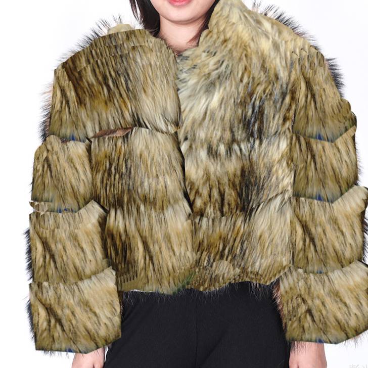 Women's Short Jacket With Fox Fur Trim, Winter Warm Outerwear, Elegant Faux Leather Coat, Fashionable Cropped Style, Multi...