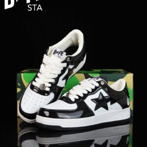 A BATHING-APE Classic Lacquer Leather Splicing Fashion Board Shoes Air Force No.1 Board Shoes Men And Women 22 Color Optio...