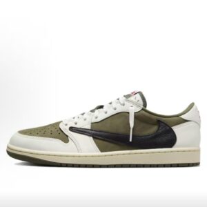 Travis Scott X Jordan Air Jordan 1 Low OG „Medium Olive“ Low-top Retro Basketball Shoes For Both Men And Women In Beige