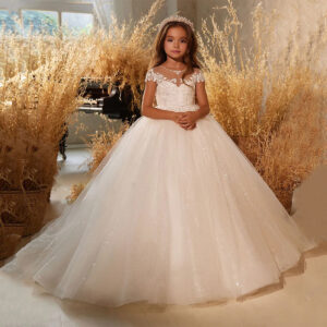 ​​Title:​​ Girls Princess Puffy Sleeve Party Dress Lace Tutu Flower Girl Birthday Performance Costume For Kids (3-8 Years,...