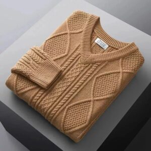 [] Winter Warm Thick Men's Thickened Fried Dough Twists V-Neck Oversized Knitting Sweater - Herrenbekleidung