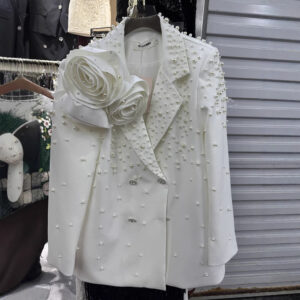 ​​Luxury 3D Floral Beaded Suit Jacket For Women – Double-Breasted Long Sleeve Blazer, Elegant Spring & Autumn Formal Wear​...