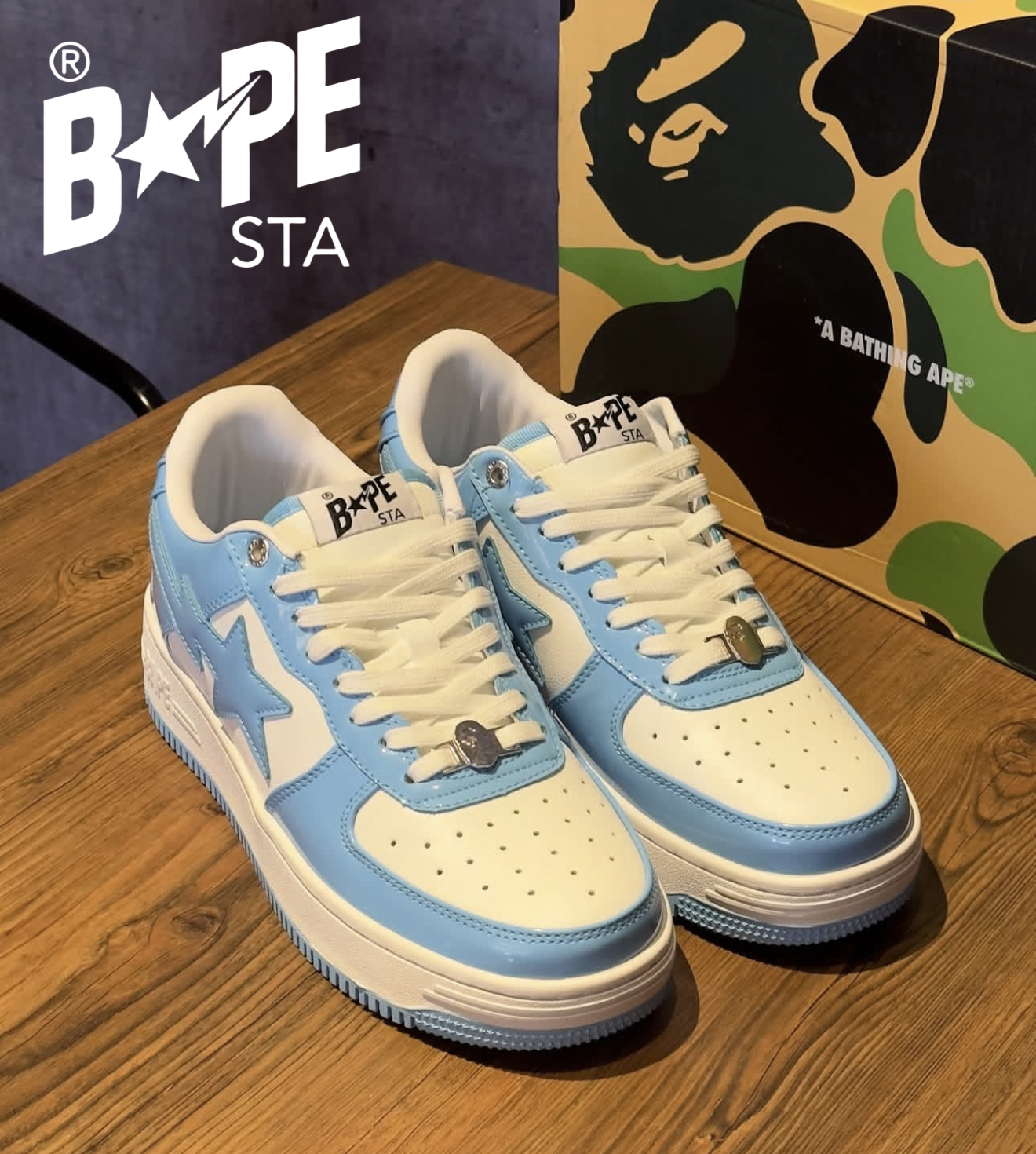 A BATHING-APE Classic Lacquer Leather Double Splicing Trendy Fashion Board Shoes Air Force No.1 Board Shoes Men's And Wome...
