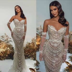 European And American Fashion New Heavy Duty Tube Top Beaded Long Fishtail Floor Length Sexy Evening Dress - Damenbekleidung