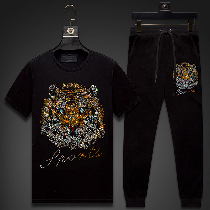 Men's Clothing Men's Casual Suit Hot Diamond Tiger Head Ice Mercerized Cotton Men's Clothing New Short Sleeved T Shirt Men...