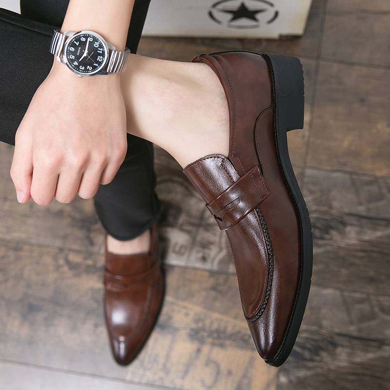 New Fashion Men's British Black Business Casual Loafer Shoes Daily Driving Office Leather Shoes One Foot Pedal Lazy Brown ...