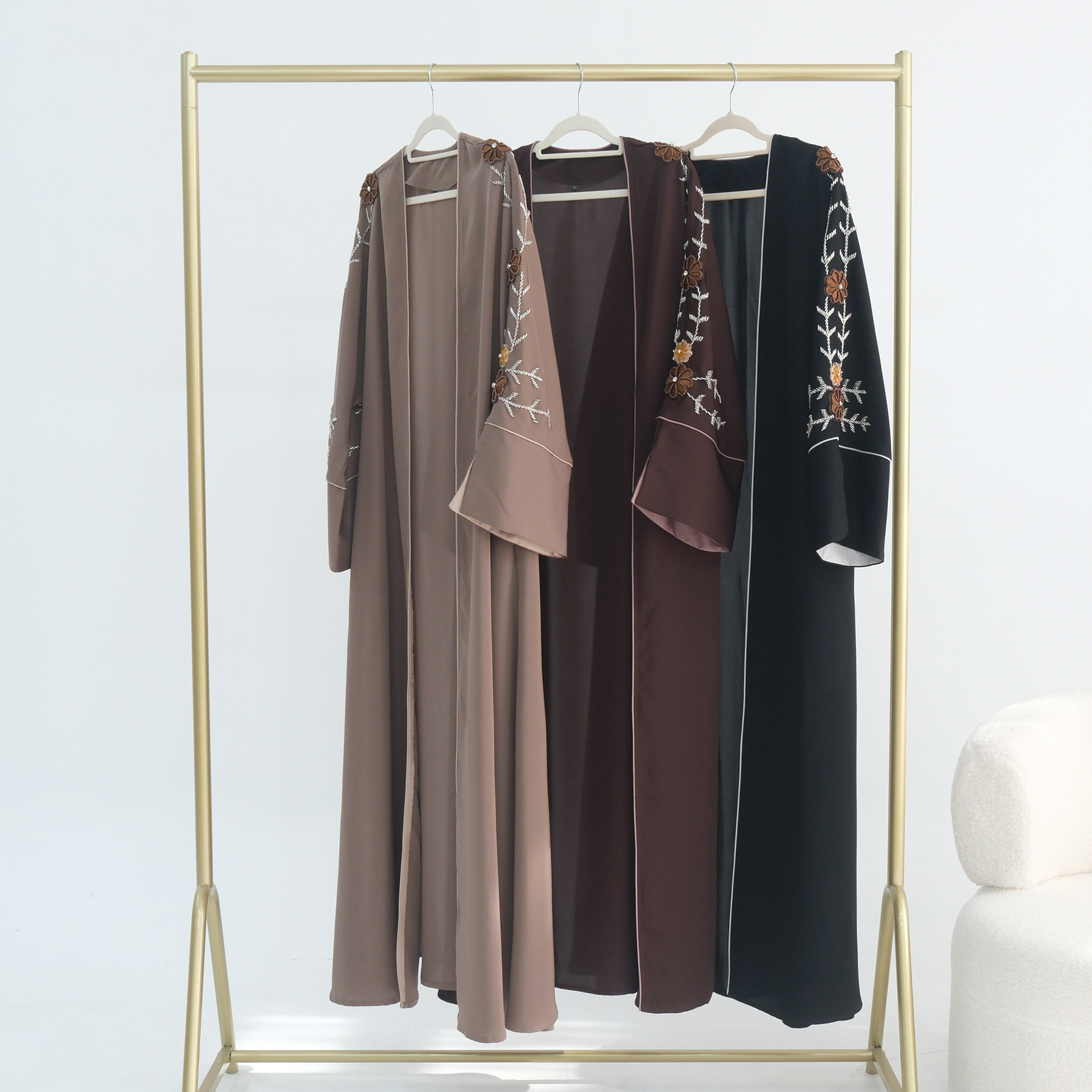 Women's Clothing Modest Abaya Dress Hand-Embroidered Abaya With Beaded Floral Motifs – Modest V-Neck Maxi Dress In Black, ...