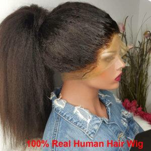 Long Kinky Straight Virgin Human Hair Wigs Brazilian Unprocessed Human Hair Deep Parting Lace Front Wigs Can Be Restyle - ...