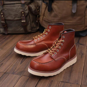 Vintage British Men Casual Ankle Boots Cow Leather Shoes Wings Tooling Handmade Autumn Winter Work Motorcycle Boots Red - ...