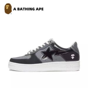 A BATHING-APE Classic Lacquer Leather Double Splicing Trendy Fashion Board Shoes Air Force No.1 Board Shoes Men's And Wome...