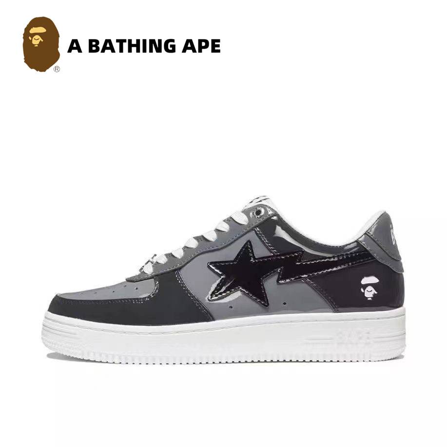 A BATHING-APE Classic Lacquer Leather Double Splicing Trendy Fashion Board Shoes Air Force No.1 Board Shoes Men's And Wome...