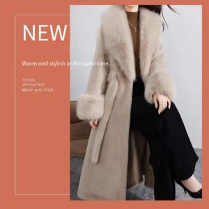 Women's Clothing Long Faux Fox Fur Collar Coat With Slim Fit, Eco-Friendly Faux Leather, Available In White & Light Camel ...