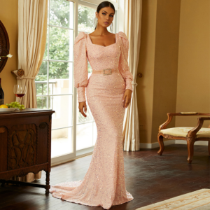 Women's Clothing Long-sleeved Temperament Sexy U-neck Sequins Long Toast Dress Evening Dress Bridesmaid Dress Female - Dam...