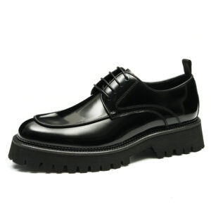Thick soled bright leather shoes for men leather cowhide square head British business casual Derby increase formal men's s...