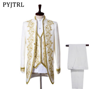 Men's Clothing 2024 New Men's Palace Embroidery Three-Piece Suit, Singer Host Wedding Banquet Dress, Male Star Performance...