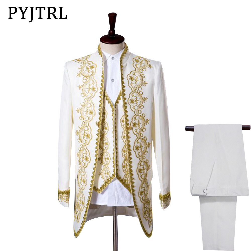 Men's Clothing 2024 New Men's Palace Embroidery Three-Piece Suit, Singer Host Wedding Banquet Dress, Male Star Performance...