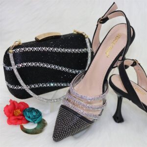 Pair Evening Sandals With Fancy Rhinestone Accessory Tote Clutch Set - Schuhe | Technik & Gadgets