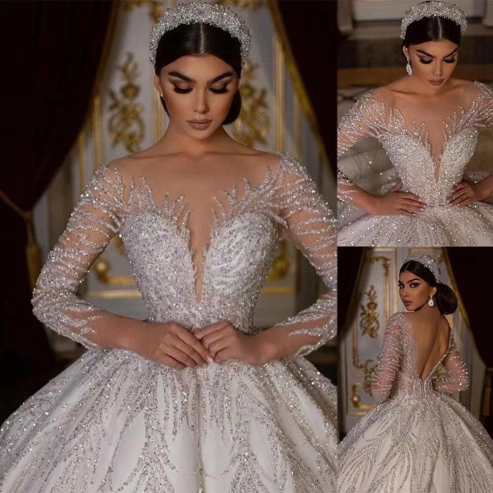 Bride's Main Wedding Dress, Luxurious Embroidered Beaded Lace, Sexy V Neck Long Trailing Main Wedding Dress, Bride's Weddi...