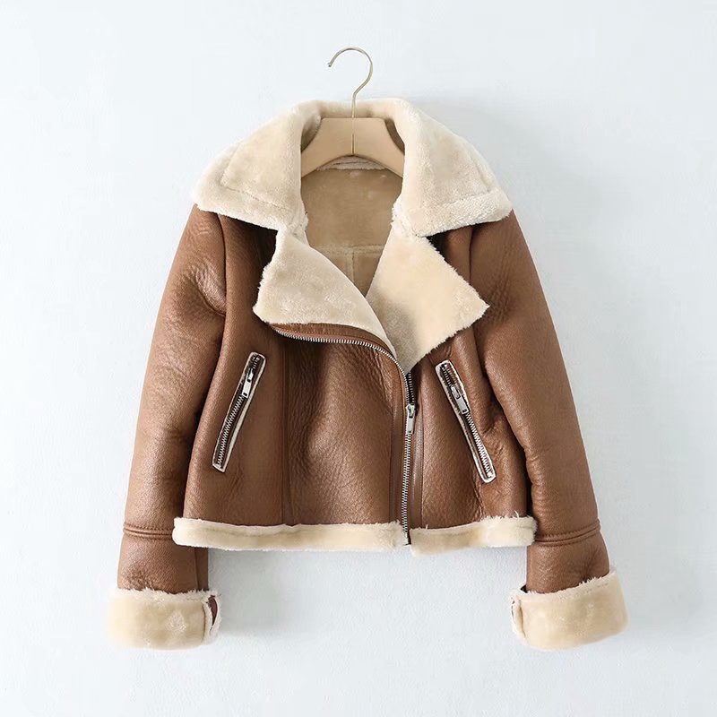 Women's Clothing autumn and winter new knight style motorcycle clothing casual fur collar slim fit thick short women's jac...