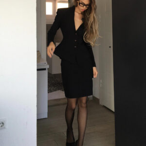 Fashionable Intellectual Slim Fit Elegant Black Suit V-neck Blazer Bodycon Skirt Two-piece Set For Women - Damenbekleidung