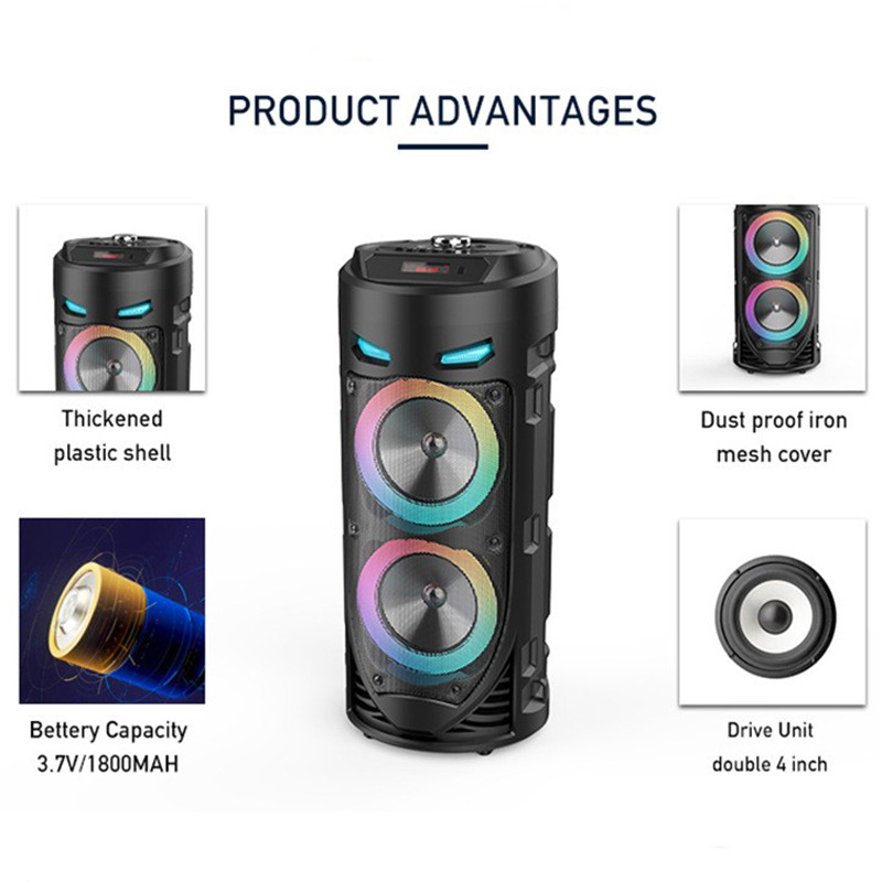 Cross-Border ZQS4239 Dual 4inch Multi-Functional Subwoofer Portable Outdoor Bluetooth Mobile Square Karaoke Speaker Durabi...