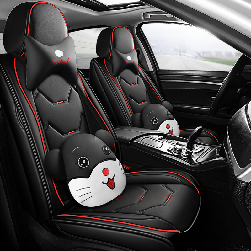 Car Cushion Four Seasons Suitable Cute All-inclusive Seat Cover Summer Full-enclosed Seat Cushion Goddess Leather Seat Cov...