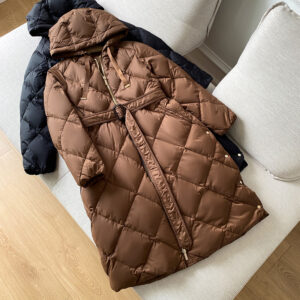 Women’s Clothing Down jacket mid length hooded diamond belt high 90 white duck down loose Down Coat